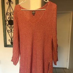Coral long tunic open cold shoulder blouse